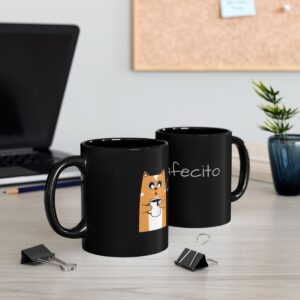 Cafecito con tu gatito Black Mug — 11oz/15oz Cute Cat Coffee Cup