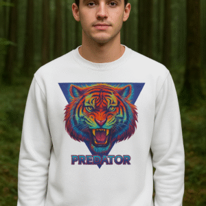 Psychedelic Tiger Head Predator Sweatshirt | Neon Triangle Animal Art, Diseños Originales.