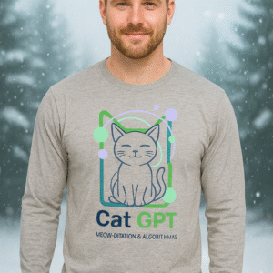 Cat GPT cat illustration Long Sleeve Tee | AI cat design, neon accents