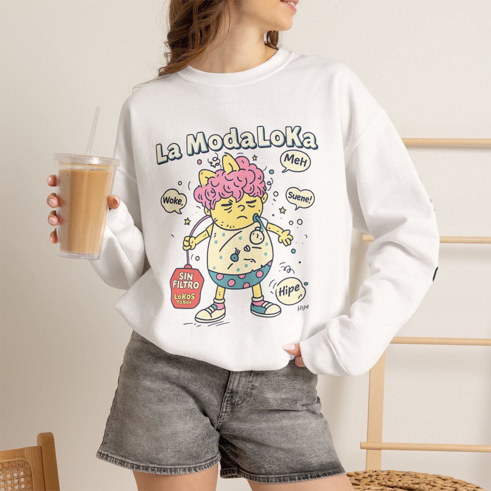 La Moda Loka cartoon character Sweatshirt | quirky fashion illustration